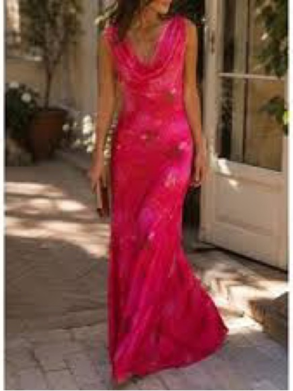 NWT Paper Heart Gorgeous Satiny Cowl-Neck Maxi Dress in Hot Pink
